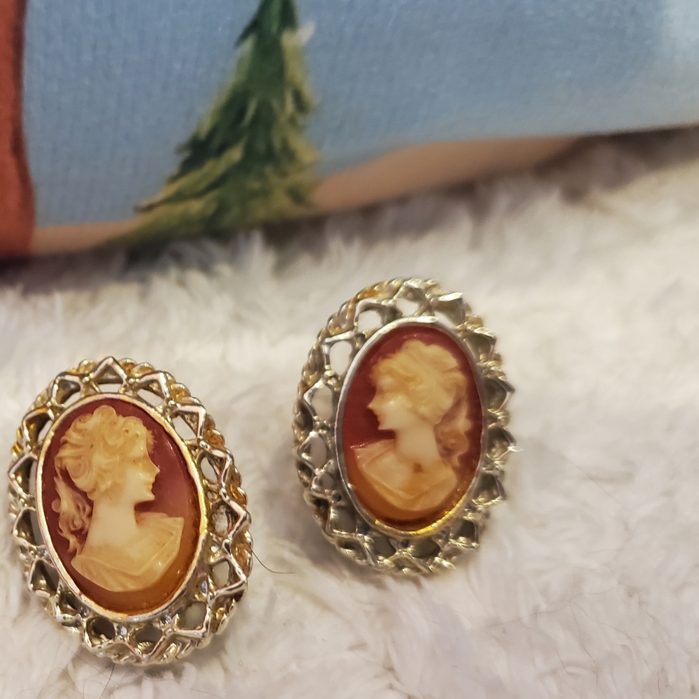 Acrylic Clip On Cameo Earrings